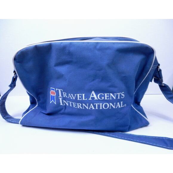 Vintage Travel Agents International Shoulder Bag Blue Carry On Tote Arline Bag - Picture 9 of 9